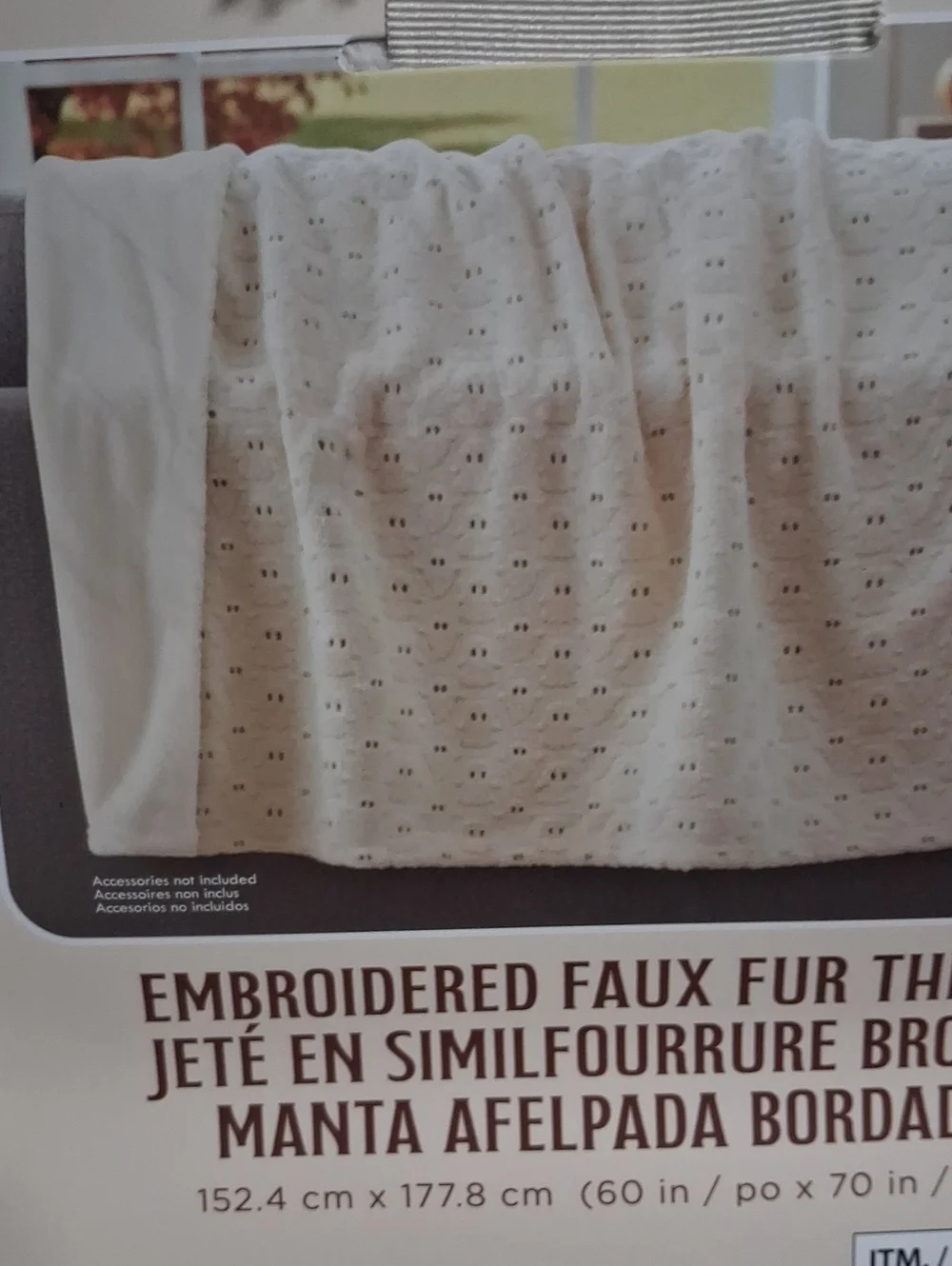 Embroidered Faux Fur Ghost Throw - Cream